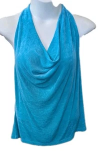 Vikki Vi Woman 1X Plus Halter Top Teal Open Back Cowl Neck Slinky Sleeveless - Picture 1 of 10