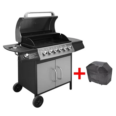 Barbecue a Gas 6+1 Fornelli Nero Giardino Acciaio Inox BBQ con Piastra vidaXL - Immagine 1 di 2