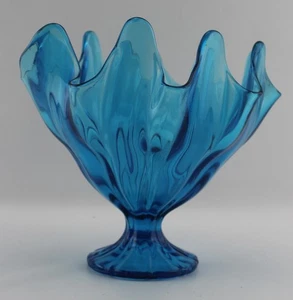 Vintage Blue Swung Glass Compote Nice Condition 7.5" Tall  - Picture 1 of 3