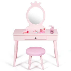 Juego de mesa y silla de maquillaje tocador para niños taburete de maquillaje juego para niños rosa - Imagen 1 de 12