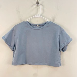 Shein T-Shirt Girls Teen 14Y Blue Knit Crop Top Short Sleeve Cotton 7626 - Picture 1 of 7