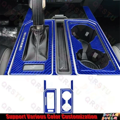 Cubierta de moldura de panel portavasos consola de cambio de marchas interior carbono azul para Ford F150 Foto 1 de 4