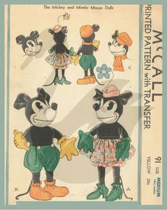 Repro Vintage 1933 Mickey & Minnie Mouse 13.5" Doll Sewing Pattern McCall 91 - Picture 1 of 1