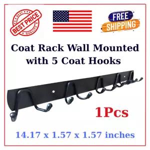Wall-Mounted Coat Rack with 5 Hooks for Coats, Hats, Backpacks & More - Picture 1 of 5