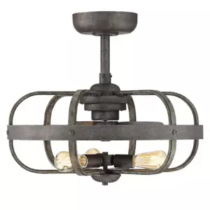 Outdoor Rustic Iron Caged Ceiling Fan Steampunk Cabin Light Unique Farmhouse LED - Picture 1 of 4
