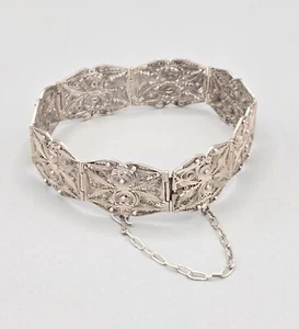 Vintage .950 Sterling Silver Filigree Design Link Bracelet 7.5" - Picture 1 of 5