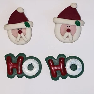 Pendientes de Navidad de arcilla polimérica hechos a mano 2 pares de Papá Noel y Ho Ho - Imagen 1 de 9
