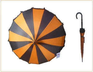 Soake Regenschirm orange schwarz Spitze + Schleifen Pagode groß Gehstock Boutique Trolley - Bild 1 von 16