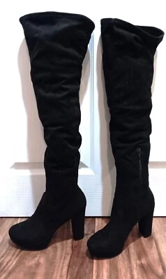 Bar III 女式夜间厚底过膝靴,黑色 8M 码 - 二手状况完好  — 第 1/4 张图片