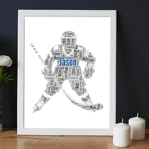 Personalised Ice Hockey Word Art Frame Print | Ice Hockey Player Print A5/A4/A3 - Picture 1 of 9