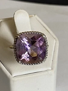 10 Karat Weißgold 1,5 cm quadratisch geschnitten Amethyst Set Ring Größe O - Bild 1 von 8