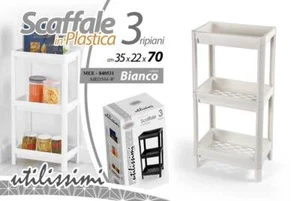 SCAFFALE MOBILE PORTAOGGETTI 3 RIPIANI CUCINA BAGNO INGRESSO BIANCO 70*36*23 cm - Foto 1 di 2