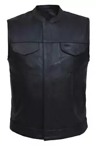 UNIK Men's Premium SOA Style Club Motorcycle Zippered Cowhide Leather Vest - Picture 1 of 4