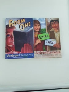 Andrew Clements lot of 2 hardcover books Extra Credit Room One - Foto 1 di 4