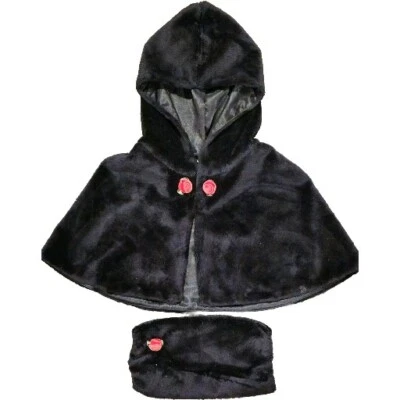 NIÑAS TALLA 4T CAPA CON CAPUCHA DE PIEL SINTÉTICA NEGRA con MANGUITO CALENTADOR DE MANOS SEPARADO por TKS ~ NUEVO SIN ETIQUETAS Foto 1 de 4