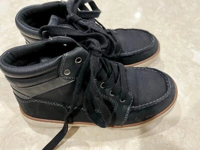 boys SONOMA HIGH TOP CANVAS LEATHER BOOT hiking shoes BLACK lace up SIZE 2 - Image 1 of 3