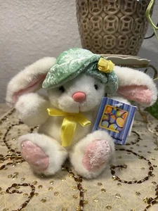 Vintage MTY INTERNATIONAL Soft Expressions 6” BUNNY RABBIT PLUSH Green Hat NWT - Picture 1 of 11