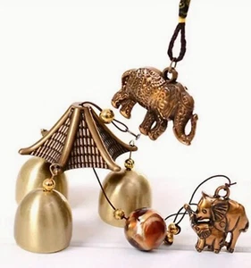 NEW metal ELEPHANT Wind Chimes ANTIQUE COPPER Small Windchimes - Picture 1 of 5