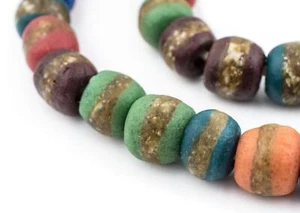 Mixed Kente Krobo Beads 14mm Ghana African Multicolor Round Glass Large Hole - Picture 1 of 2