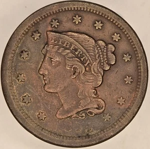 1855 VF+ Braided Hair Cent - Upright 5s - Picture 1 of 2