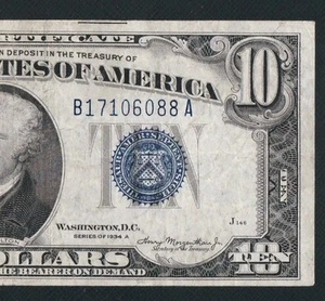 BEAUTIFUL RARE 1934A $10 SILVER CERTIFICATE! NO TEARS OR PINHOLES - Picture 1 of 3