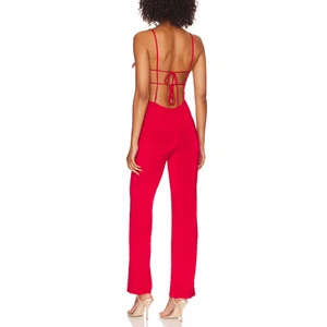 Lovers + Friends Red Wide Leg Jumpsuit MEDIUM Strappy Jersey Revolve $178 NEW - Picture 1 of 9