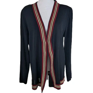 Exklusive Misook Strickjacke Gr. Large schwarz rot gold Haken-Ösen schließen Karrierejacke - Bild 1 von 4