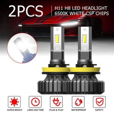 Super Bright 6500K Xenon White H11 H8 LED Headlight High Beam CANBUS Error Free - Image 1 of 4
