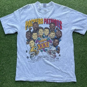 Vintage Super Bowl 31 XXXI Packers New England Patriots Caricature Shirt Size XL - Picture 1 of 10