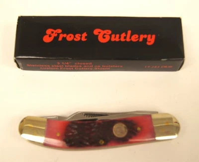 FROST Folding Pocket Knife Red Stainless 3 Blade 14-283 BRJB - Image 1 of 4