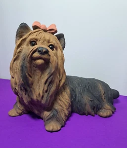 Vintage Yorkie Statue With Bow Plastic Resin 8'' Long - Picture 1 of 6