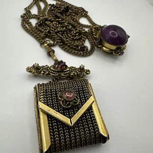 RARE! Vintage RAU Fastener Co Mesh Purse Pin Cameo Bar Tassel Bead Purse Perfume - Picture 1 of 7