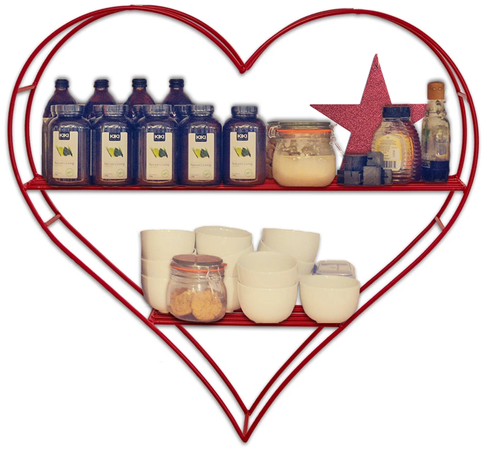 Heart-Shaped Floating Bookshelf – Red Double Tiered Bookcase 24IN X 24IN X 4IN - Image 1 of 4