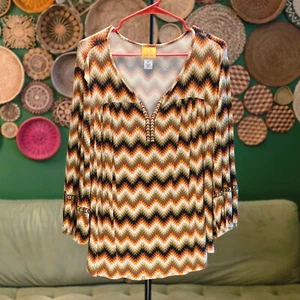 Ruby Rd Women's XL Tunic Blouse – Chevron Print, 3/4 Sleeve, Stretchy & Soft! - Picture 1 of 4
