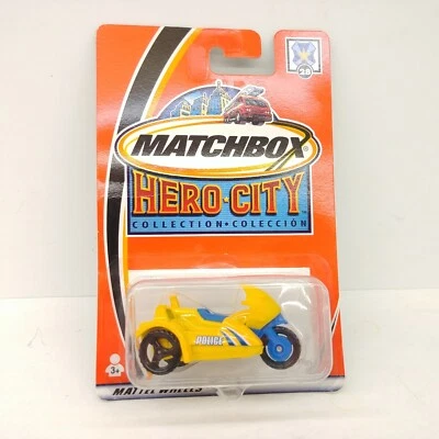 Matchbox Diecast Mattel Ruedas Hero City Policía Motocicleta Sidecar Amarillo 28 Foto 1 de 3