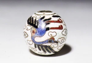 Netsuke Inro Ojime Sagemono Meiji Japanese Antique Cloud & Crane Cord-tied Ball - Picture 1 of 4