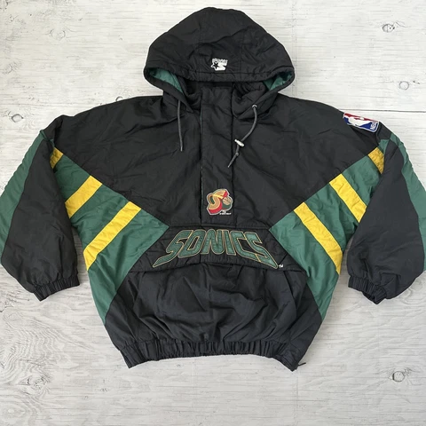 Vintage 90s NBA Starter Seattle SuperSonics Pullover 1/2 Zip Jacket Sz Large Cover