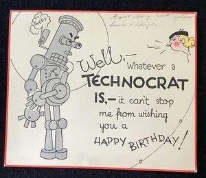 Vintage Birthday Greeting Card 1930S Technocrat Robot Space Creature - Picture 1 of 4