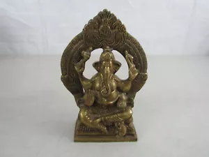 Statua buddista indù vintage signore in ottone massiccio Ganesha dio elefante idolo 7 3/8 - Foto 1 di 10