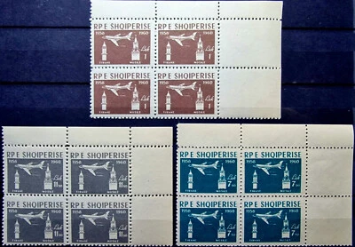 Albania 1960 MNH Planes 12 Stamps 4 Full Sets Corner Quartblocks SC $32.60 - Image 1 of 4