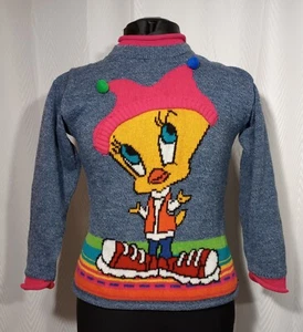 Looney Tunes Sweater Girls Med 10 / 12 Blue Tweety Bird 1997 Warner Bros USA - Picture 1 of 11
