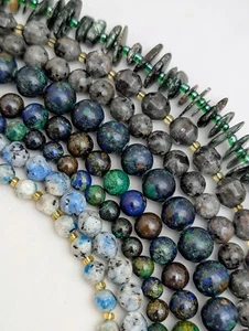 Azurite, K2, Seraphinite, And Syenite, Gemstone Beads, Round, 6mm, 8mm, 10mm - Picture 1 of 21