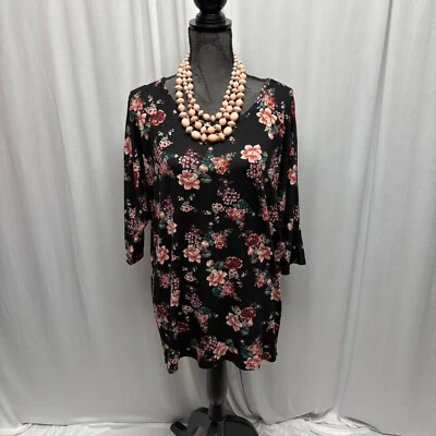 Top Bobbie Brooks Mujer Talla Grande Negro Floral Manga Dolman Suave Acogedor Tejido Foto 1 de 4