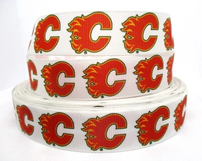 Calgary Flames Hockey 7/8" Grosgrain Ribbon~ YOUR CHOICE: 5 or 10 Yards (NHL) - Image 1 of 3