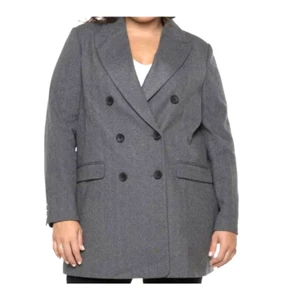 Damen grau Fischgrätmuster zweireihig Arbeitskleidung Mantel Jacke Übergröße 1X - Bild 1 von 14