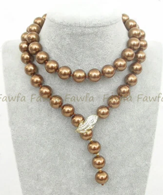 Collar Lariat 8/10/12/14 mm redondo marrón concha de perlas del Mar del Sur 14-50"" Foto 1 de 4