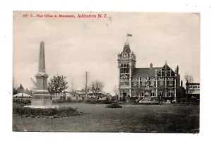ASHBURTON, SOUTH ISLAND, NZ ~ POST OFFICE & MONUMENT MUIR & MOODIE PUB used 1907 - Picture 1 of 2