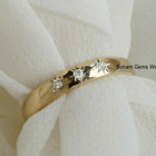 Round Cut VVS1 Moissanite Wedding Band Solid 14k Yellow Gold Starburst Ring