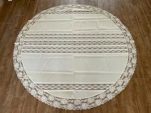 66" Lace fabric Tablecloth round cloth beige ivory dinner table - Picture 1 of 3