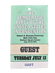 1976 Democratic National Convention Guest Credential Jimmy Carter Tuesday - Picture 1 of 2